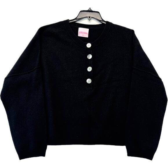 CRUSH Cashmere Knit Pullover Sweater Buttoned Neckline Women's Size 2 (M) Black - Picture 1 of 10